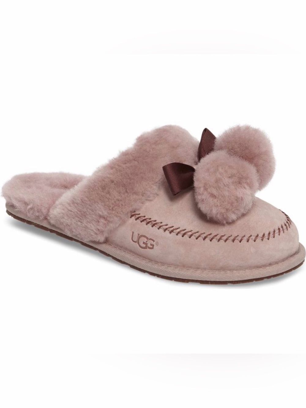 UGG Australia Hafnir Bow PomPom Slippers Size: 8